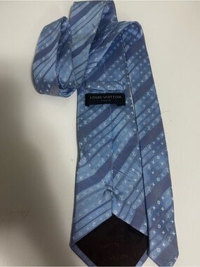 Louis Vuitton Light Blue Monogram Stripe Silk Tie